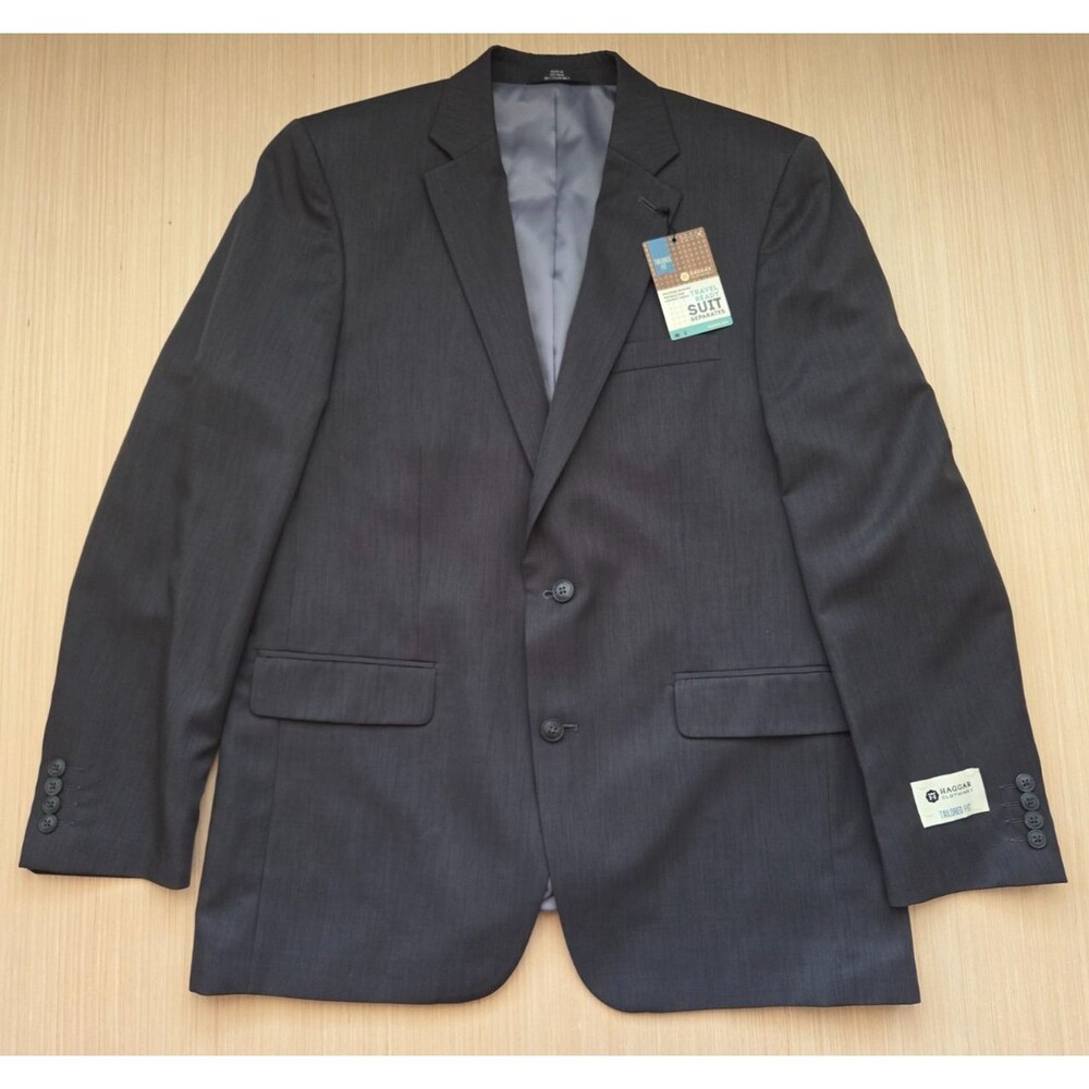 Haggar Men's Tailored Fit Travel Performance Suit Blazer 44L Gray Wrinkle Free